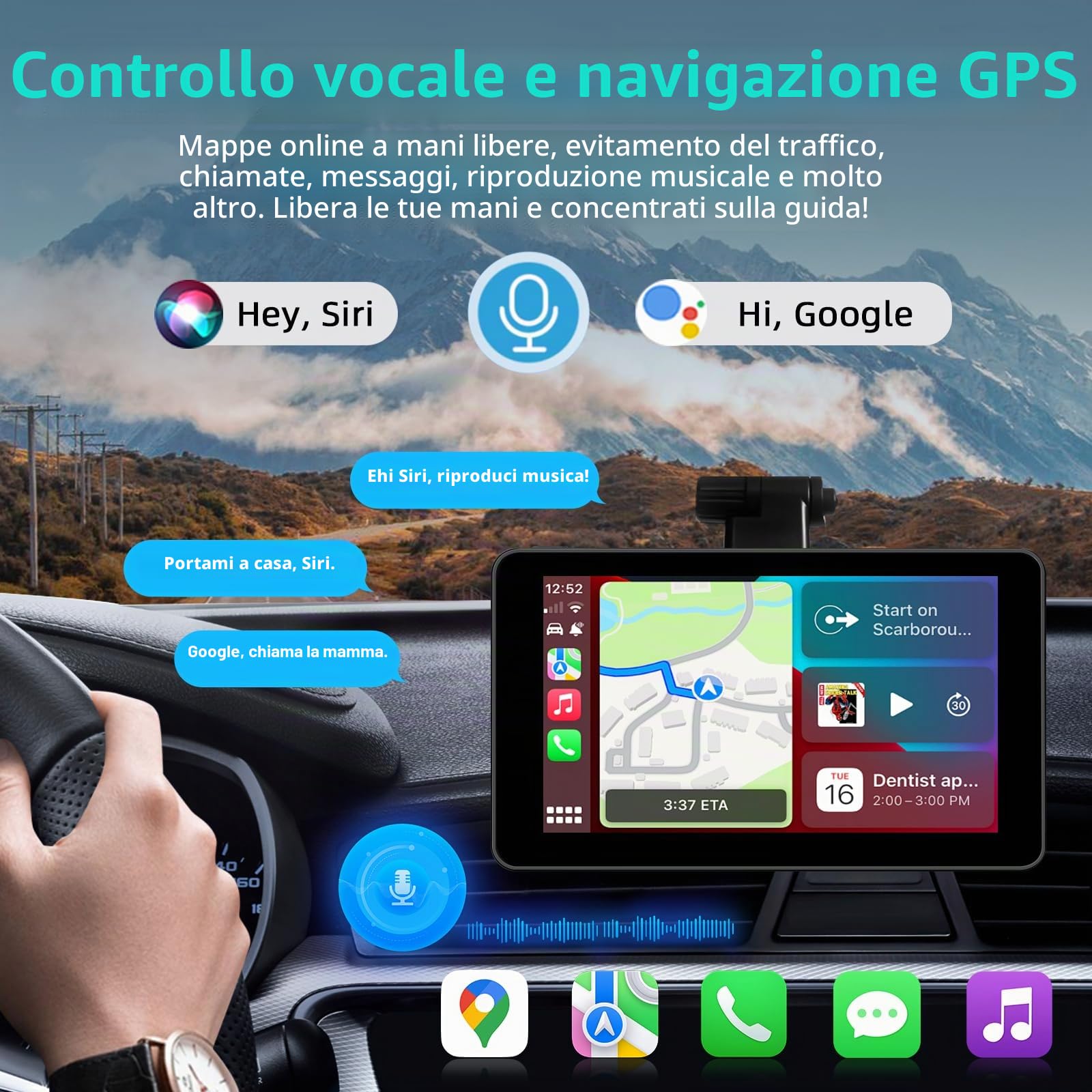 Schermo automatico di Android dello schermo del gioco dell'automobile di Apple a 7 pollici, Tablet dell'automobile con Bluetooth/FM/AUX, supporto Mirror Link/Voice Control/navigazione GPS