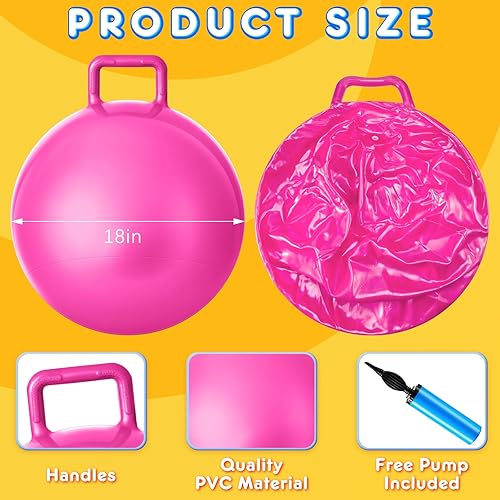 Miniatura 2 de Lewtemi 3 pelotas de ejercicio Hopper Ball con asa, 18 pulgadas, azul lago, negro, rojo rosa, material de PVC fuerte