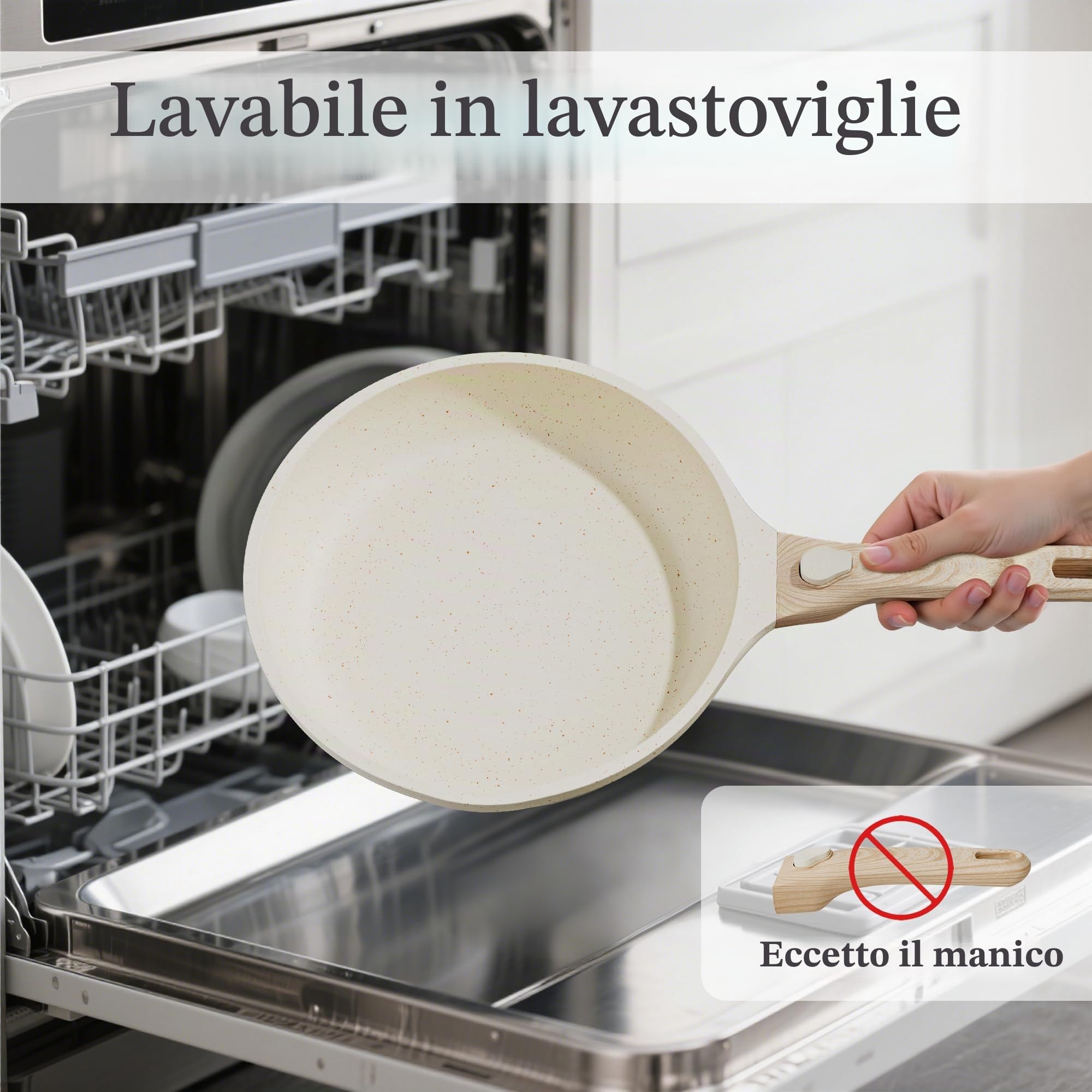 RIOVARM Induzione Set di padelle con manici staccabili, Antiaderente Padelle universali con coperchi 20 cm 24 cm 28 cm, Granito Padella per omelette, Set di pentole Adatto per forno e lavastoviglie