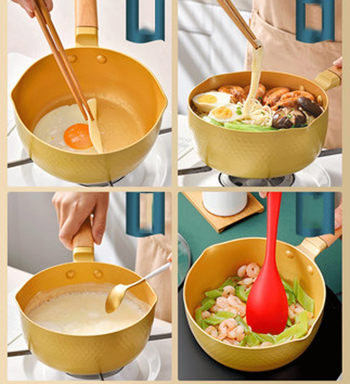 Nieprzywierająca patelnia do gotowania woka, mały garnek do zupy, smażenia, równomiernego ogrzewania, ergonomiczny uchwyt do kuchenek gazowych, 18 cm