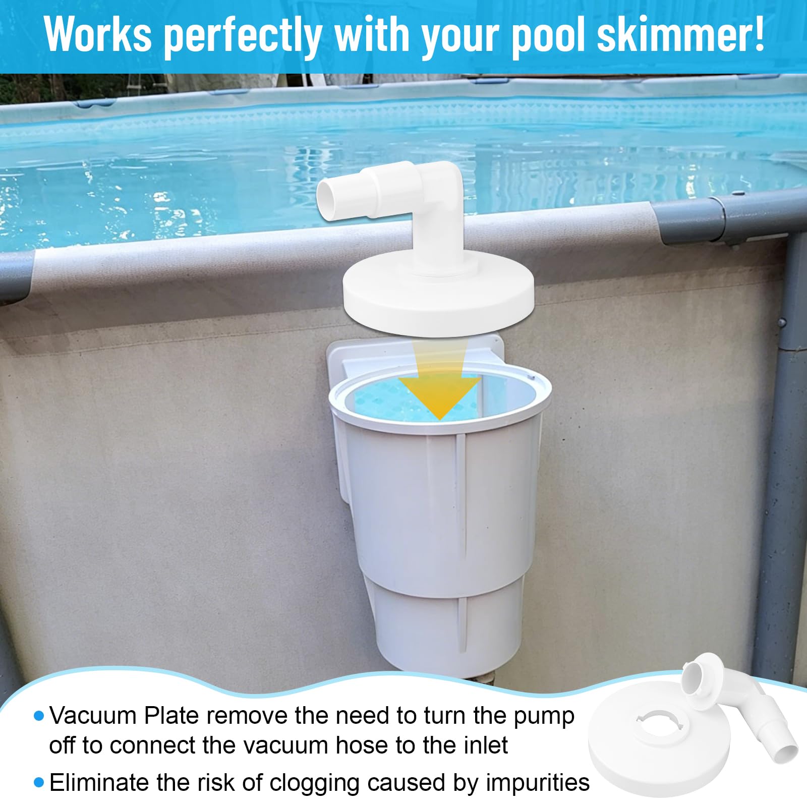 GDW Placa de vacío para skimmer de piscina compatible con Hayward SP1090, SP1091, SP1092 - Skim Vac 1 1/4 pulgadas y 1 1/2 pulgadas combo adaptador de codo de manguera - Reemplazo exacto Hayward SP11041