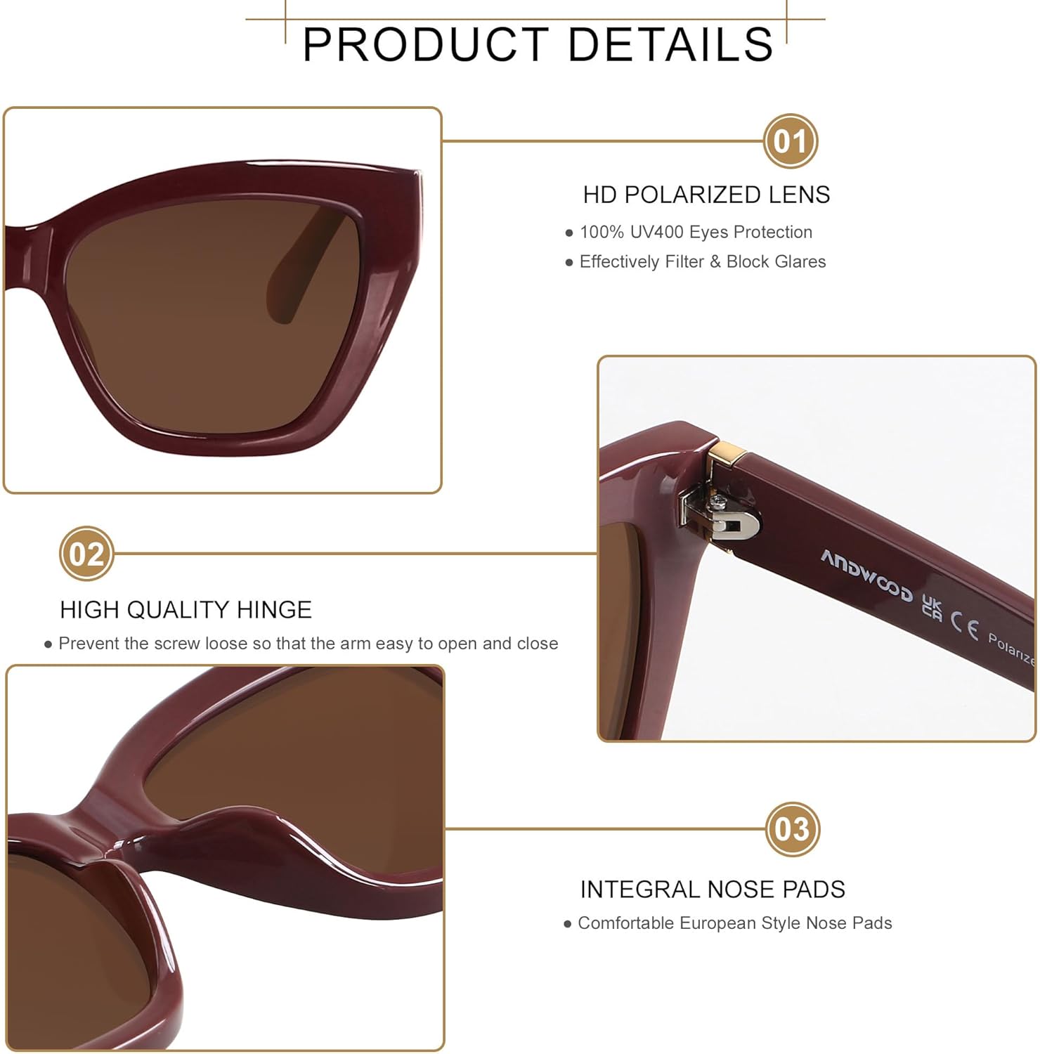 ANDWOOD Trendy Cute Cat Eye Polarized Sunglasses for Women Fashion Cateye Sunnies Lentes de sol para mujer - Image 3