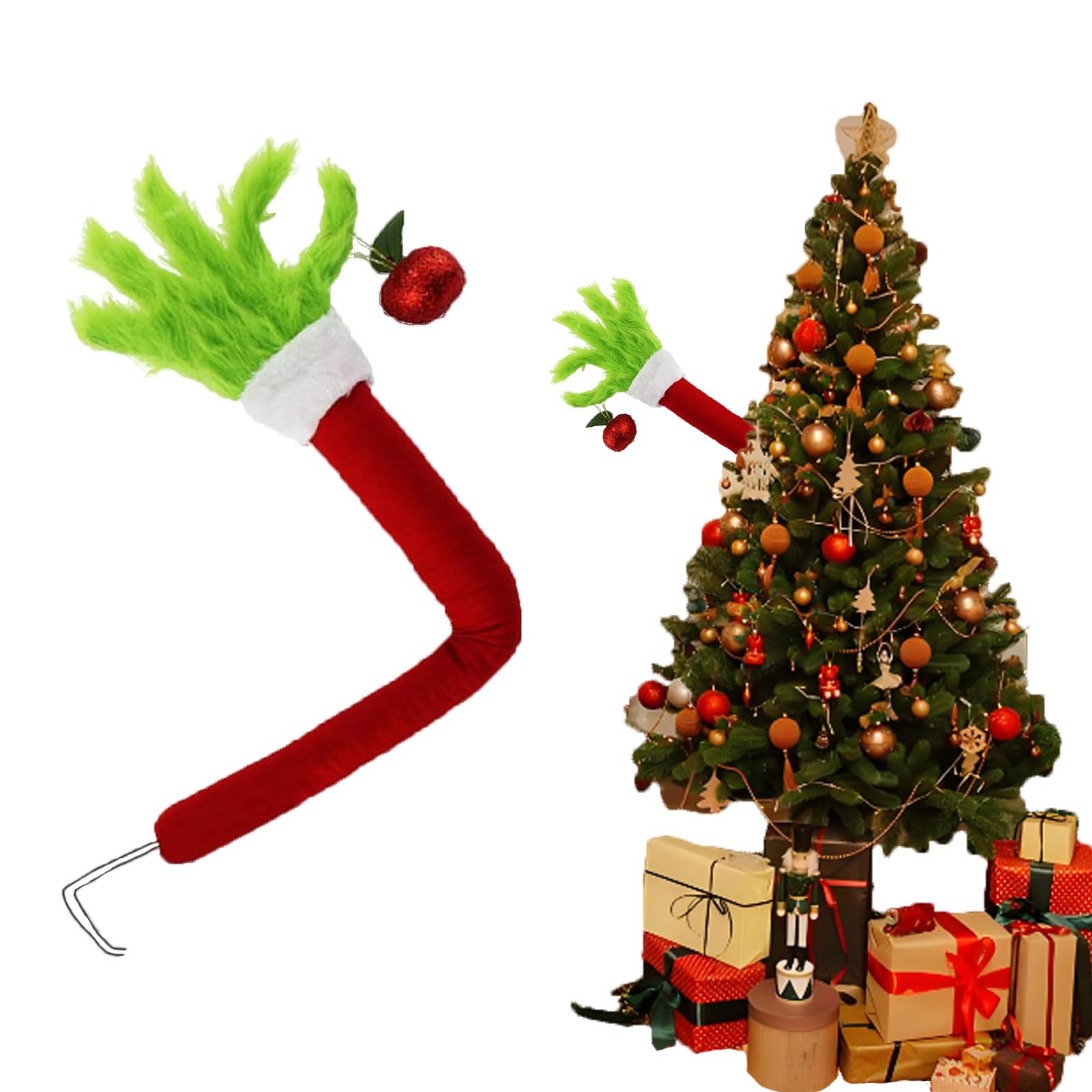 Grinch Arm, Brazo de Grinch, Arpillera de Grinch, Decoraciónde Navidad Grinch, Cabeza/Brazo/Pierna Elfo para áRbol, Brazo de Felpa para Interiores para Chimenea, Puerta, Ventana