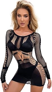 3mads Women Fishnet Bodystocking Attached Stockings Sexy Lingerie Crotchless Bodysuit (MS-4005,One Piece Babydoll One Size)-picture-26
