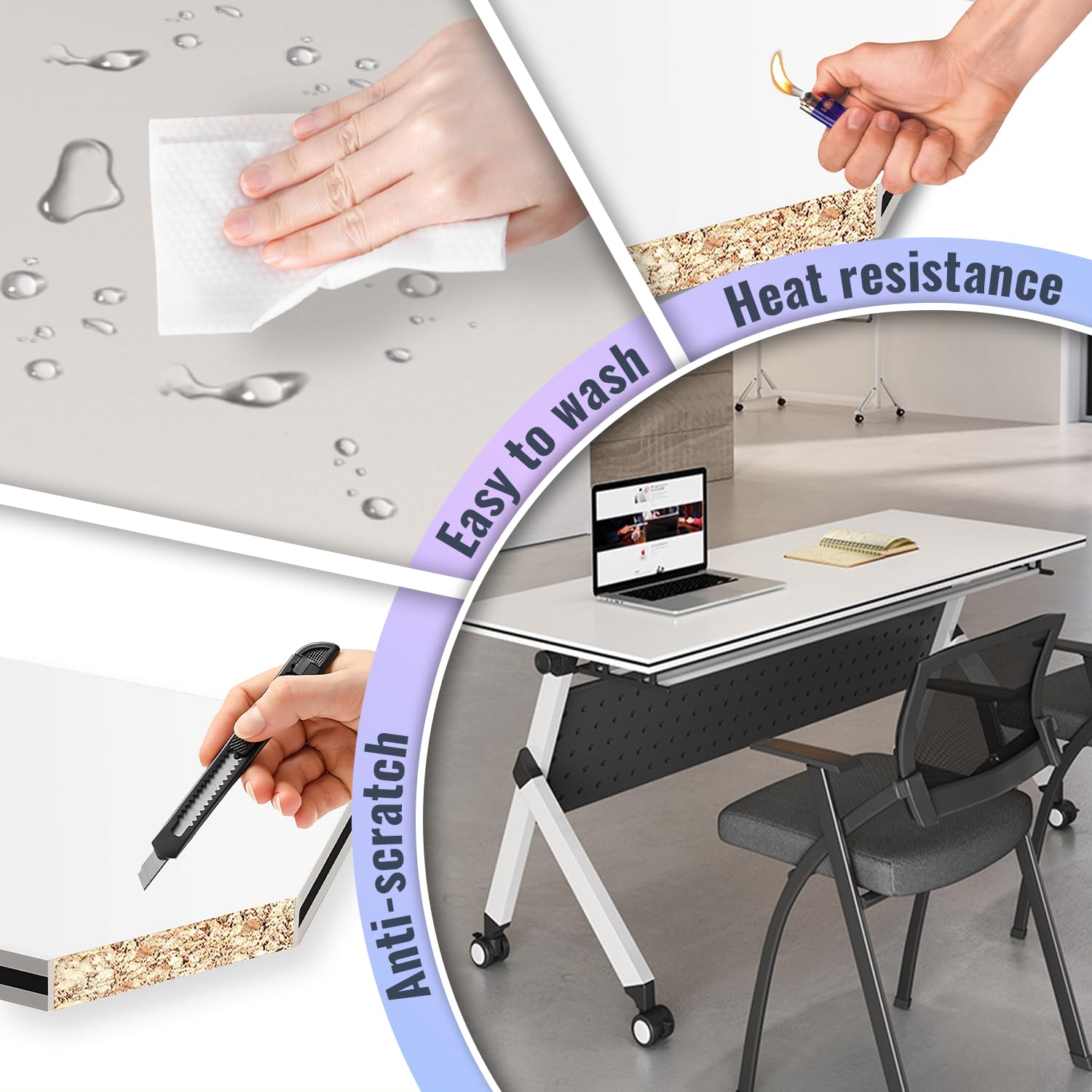Składany stół konferencyjny prostokątny stół do sali konferencyjnej nowoczesne biuro seminarium biurko 6 szt. zestaw 140 cm x 61 cm do domowego biura szkolenia i użytku w klasie