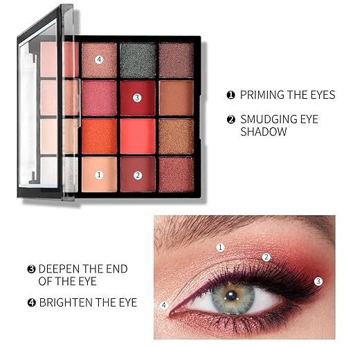 Miniatura 61 de Boobeen Paleta de sombra de ojos colorida, 16 colores, sombra de ojos mate y purpurina, paletas de sombras de ojos brillantes, mezclable, fácil