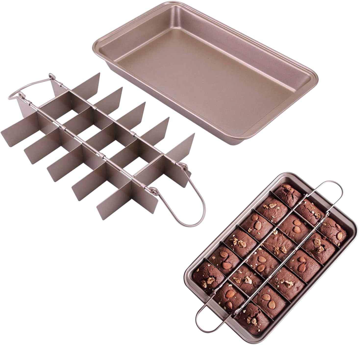 Boodtag Rectangular Oven Baking Tray with Divider Non-Stick Stainless Steel Brownie Cake Tins Baking Sheet Pan (31 * 20 * 5cm)