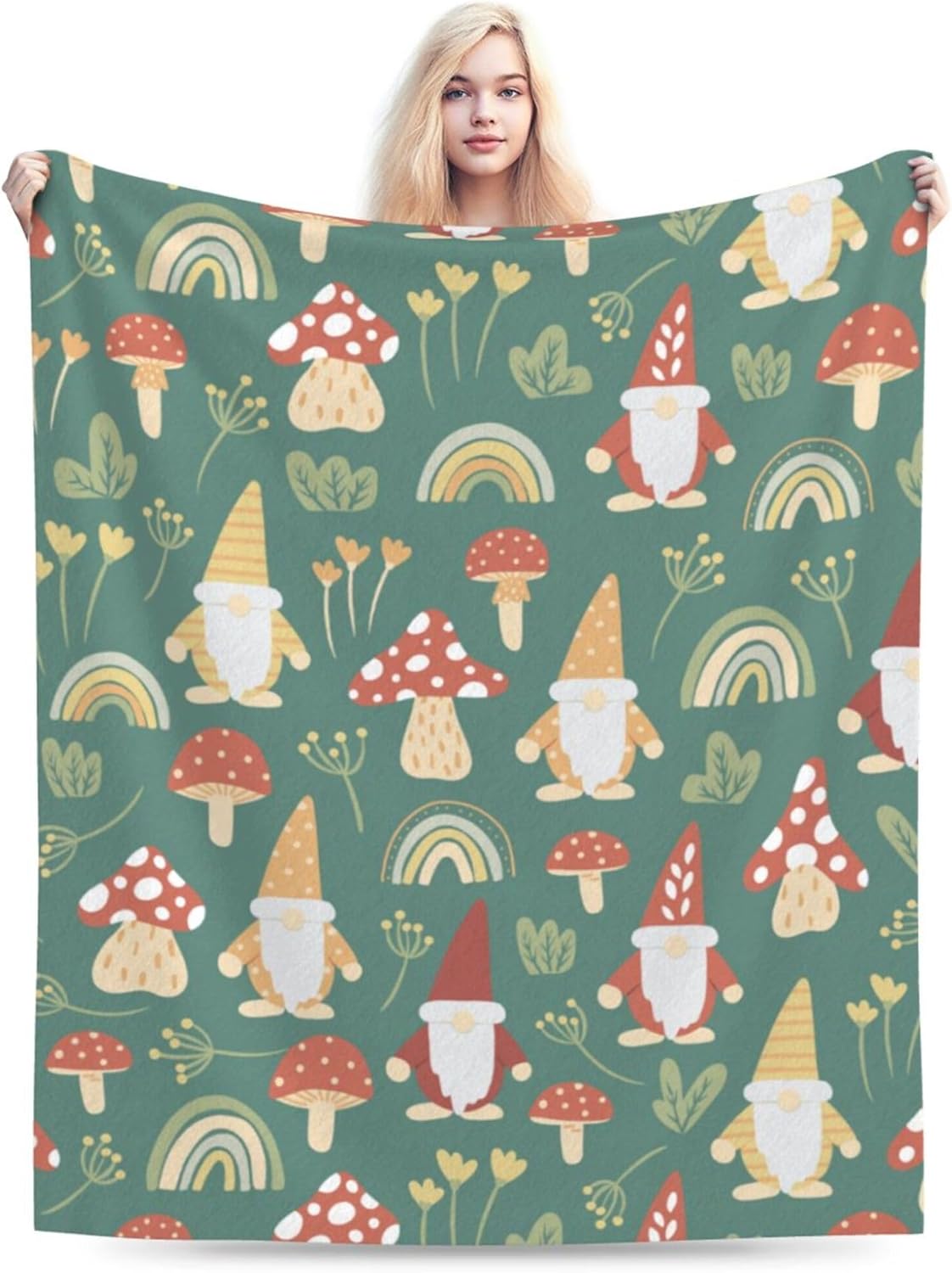 Mushroom Gnome Blanket for Women Men Kids Gnome Blanket