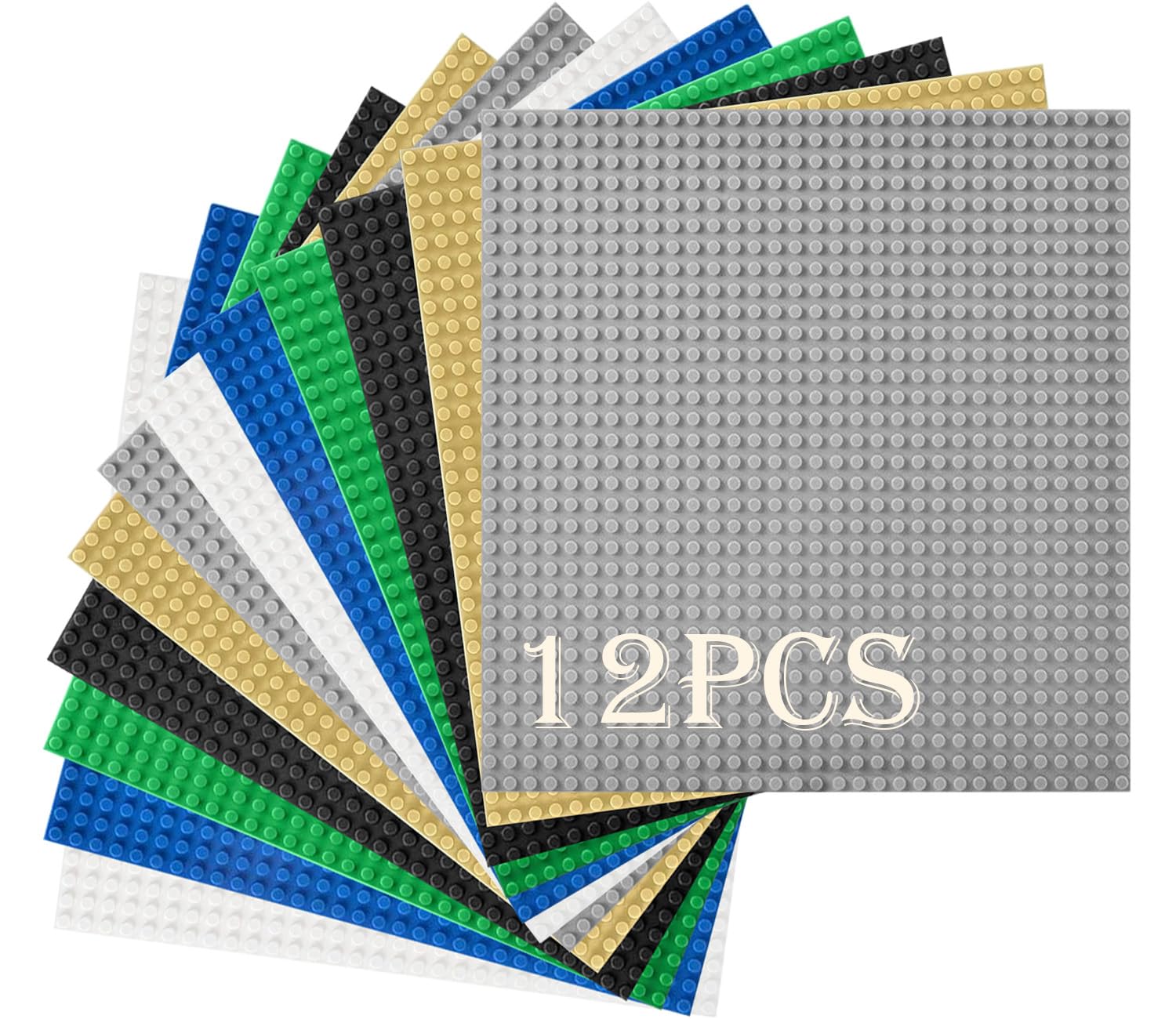 HUYIYI 12 Platten-Set Bauplatte Kompatibel mit Meisten Marken,Kompatibel mit Bauplatte Classic,25,5 x 25,5cm,Classic Grüne Blaue Graue Sand Grundplatte für Konstruktionen und für weitere Sets