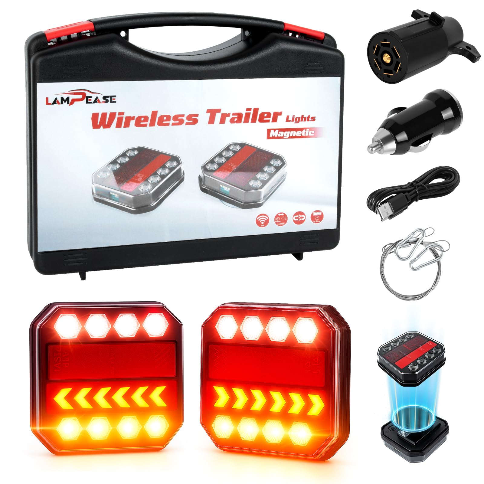 Photo 1 of LAMPEASE Wireless Trailer Lights Magnetic, New Rechargeable LED Trailer Light Kit with Brake Lights, Turn Signals and Reverse Lights for Towing Truck Camper RV Boat
