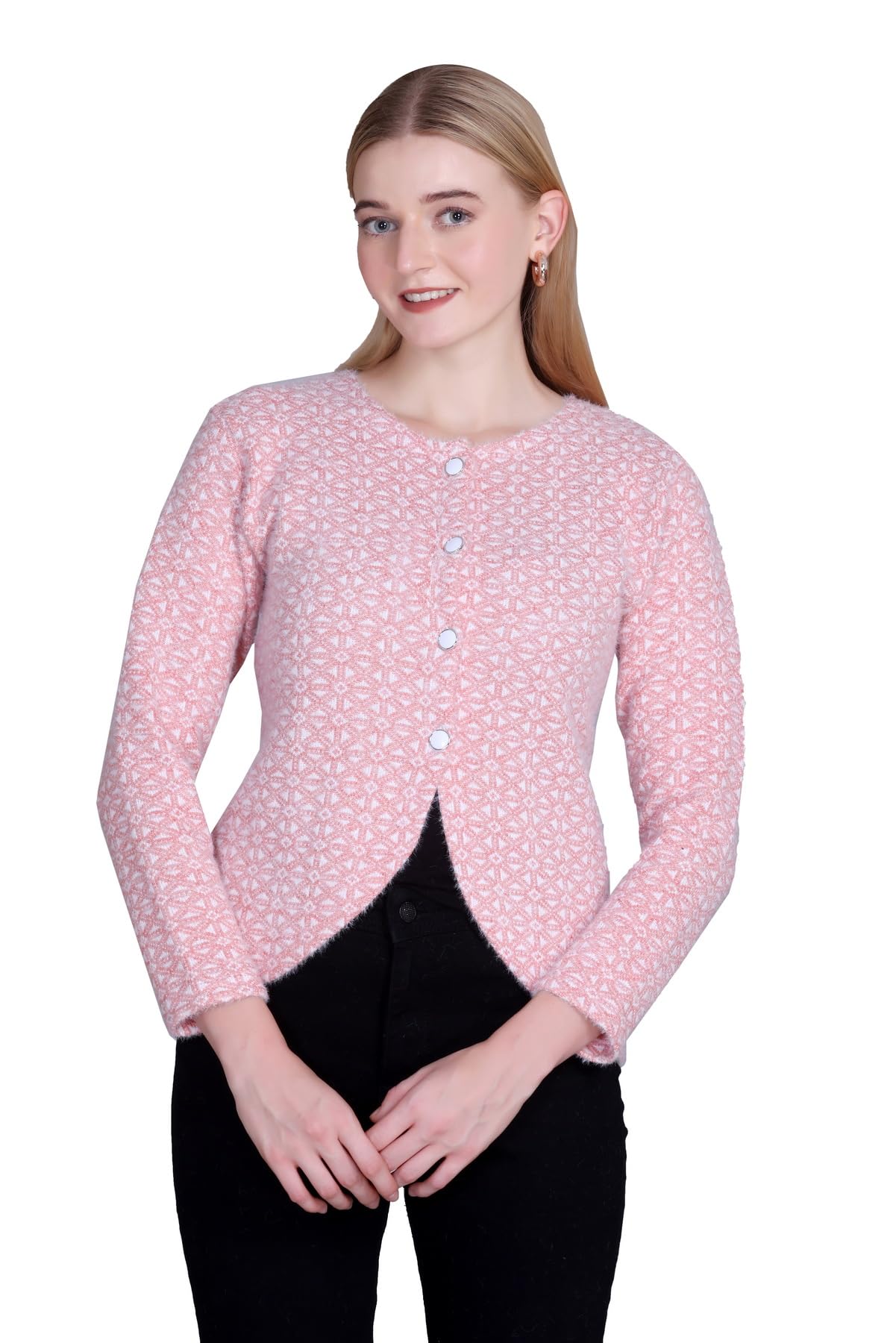 le arc Women Woolen Roundneck Full Sleeve Jacquard Knit Sweater Cardigan for Winter wear-picture-45