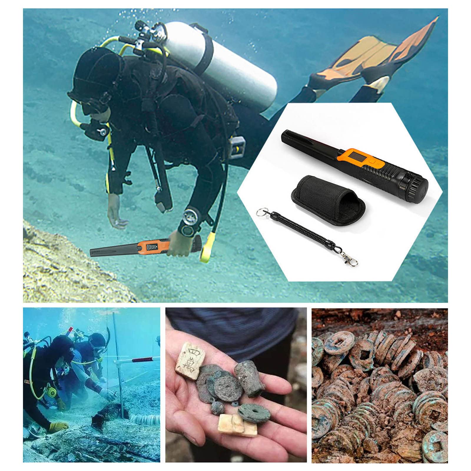 Detector de metales Pinpointer Detector de metales de mano, sonda impermeable, detectores de tesoros con cordón dorado para localizar pinpointer