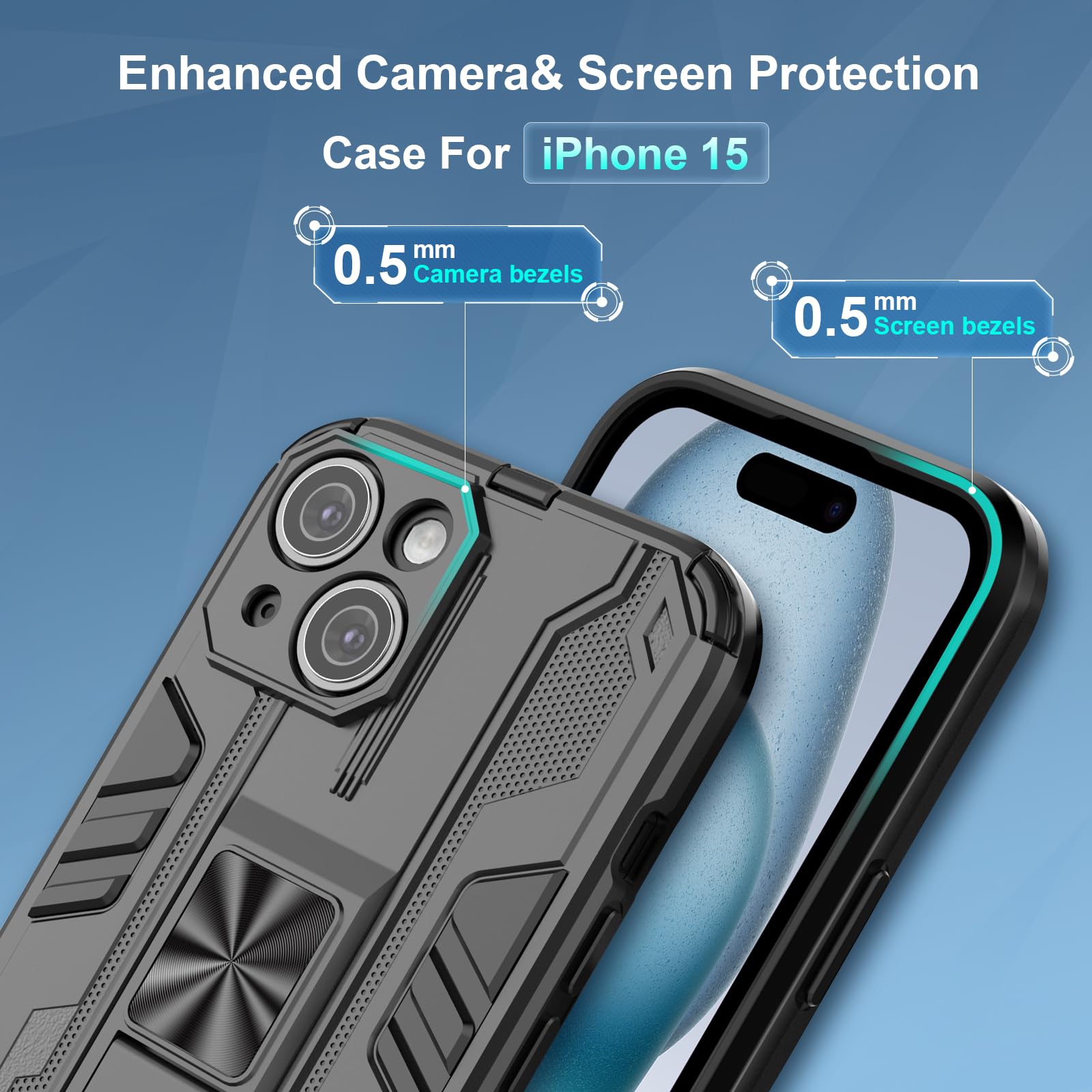 Funda para Xiaomi Redmi Note 15 Pro 5G, Carcasa Antigolpes con Soporte anular metálico, Case Protectora de Grado Militar, Azul — view 851