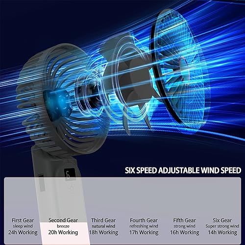 Miniatura 3 de Ventilador de mano, ventilador portátil, ventilador personal recargable por USB de 4000 mAh, mini ventilador de escritorio plegable de 180, 6