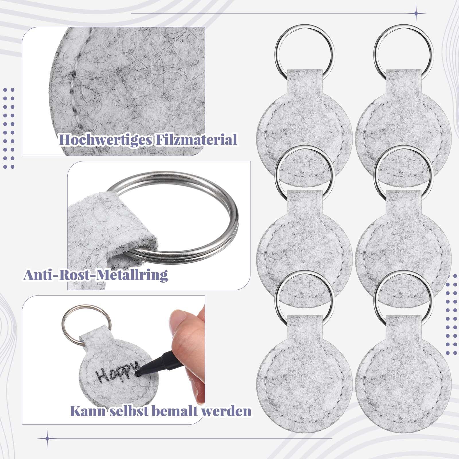 JNZLT Lot De 50 Porte-Clés En Feutre Pour Création De Bijoux DIY - Anneaux Métalliques Inclus - 2 Coloris Au Choix