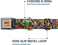 Vista 5 de Buckle-Down Collar de perro con hebilla de cinturón de seguridad, apilado de cómics retro de Marvel, 1.5 pulgadas de ancho, se adapta a cuello de 18