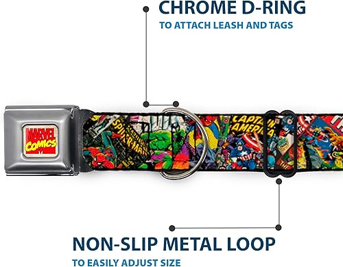 Miniatura 5 de Buckle-Down Collar de perro con hebilla de cinturón de seguridad, apilado de cómics retro de Marvel, 1.5 pulgadas de ancho, se adapta a cuello de 18