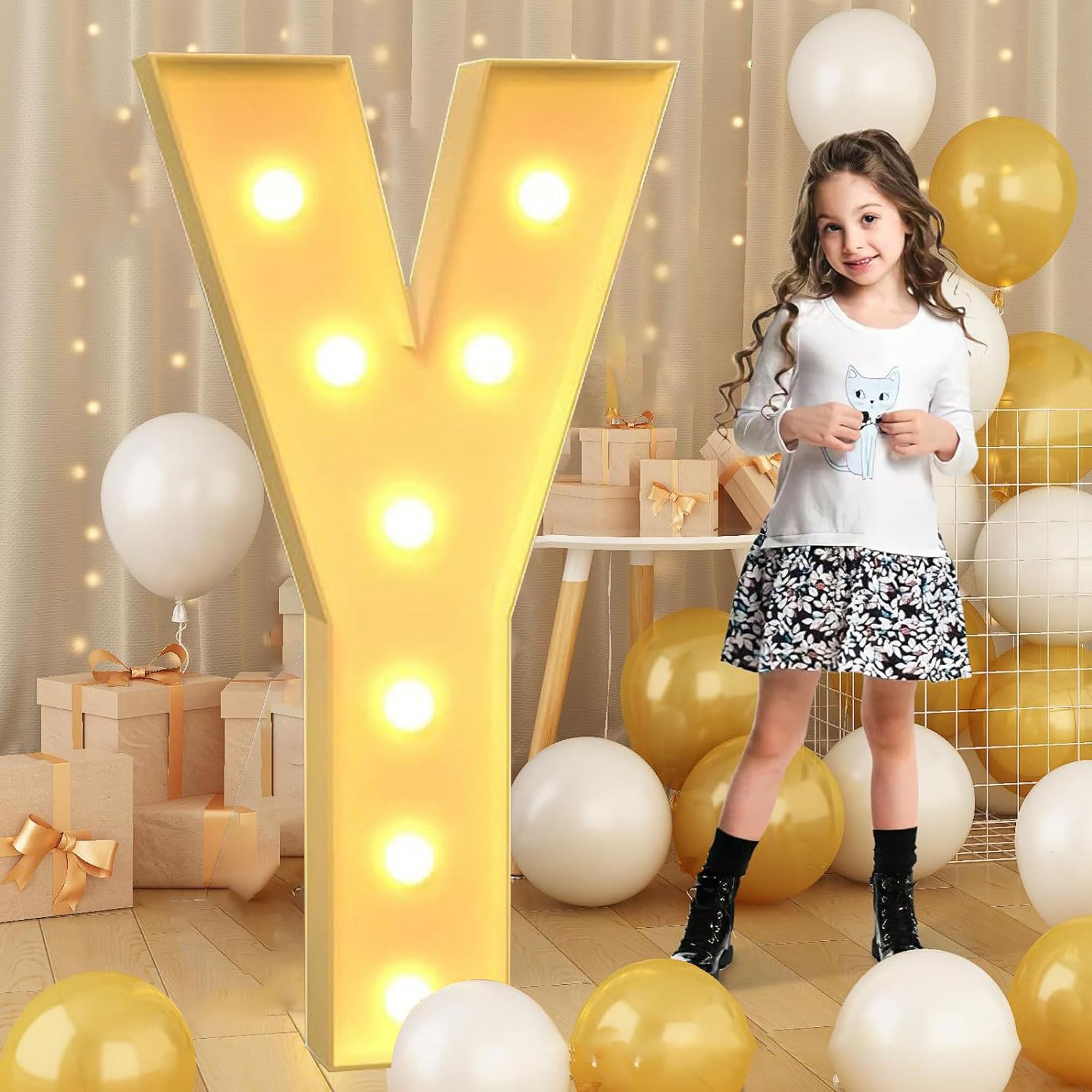 Lettera Y gigante luminosa a LED, 100 cm, con mosaico, per San Valentino, compleanno, Natale, Capodanno