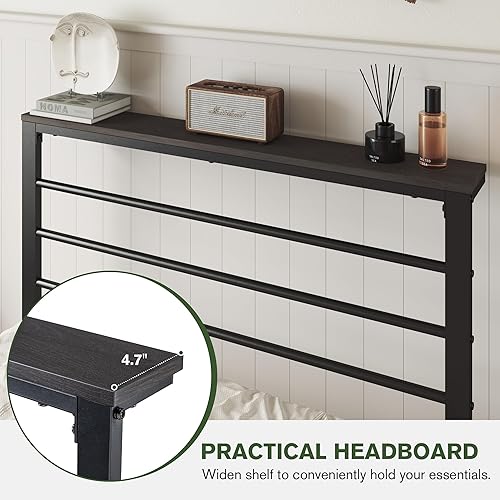 Miniatura 3 de MUTICOR Base de cama individual con cabecera de estante, estructura de marco de cama de plataforma de metal resistente, no necesita somier, fácil