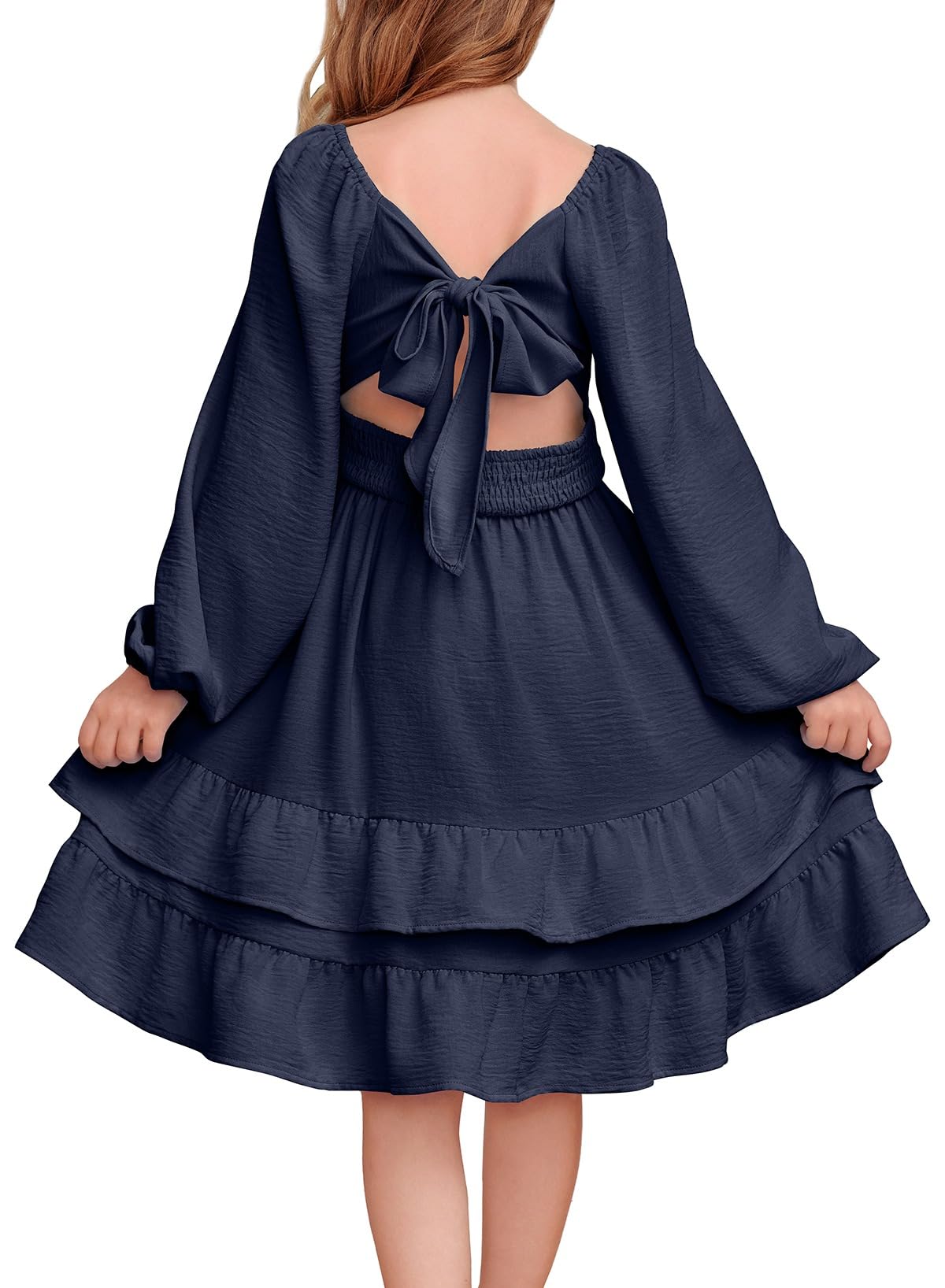 blibean Girls Long Sleeve Dress Tween Fall Tie Back Dress Size 6-15 Years