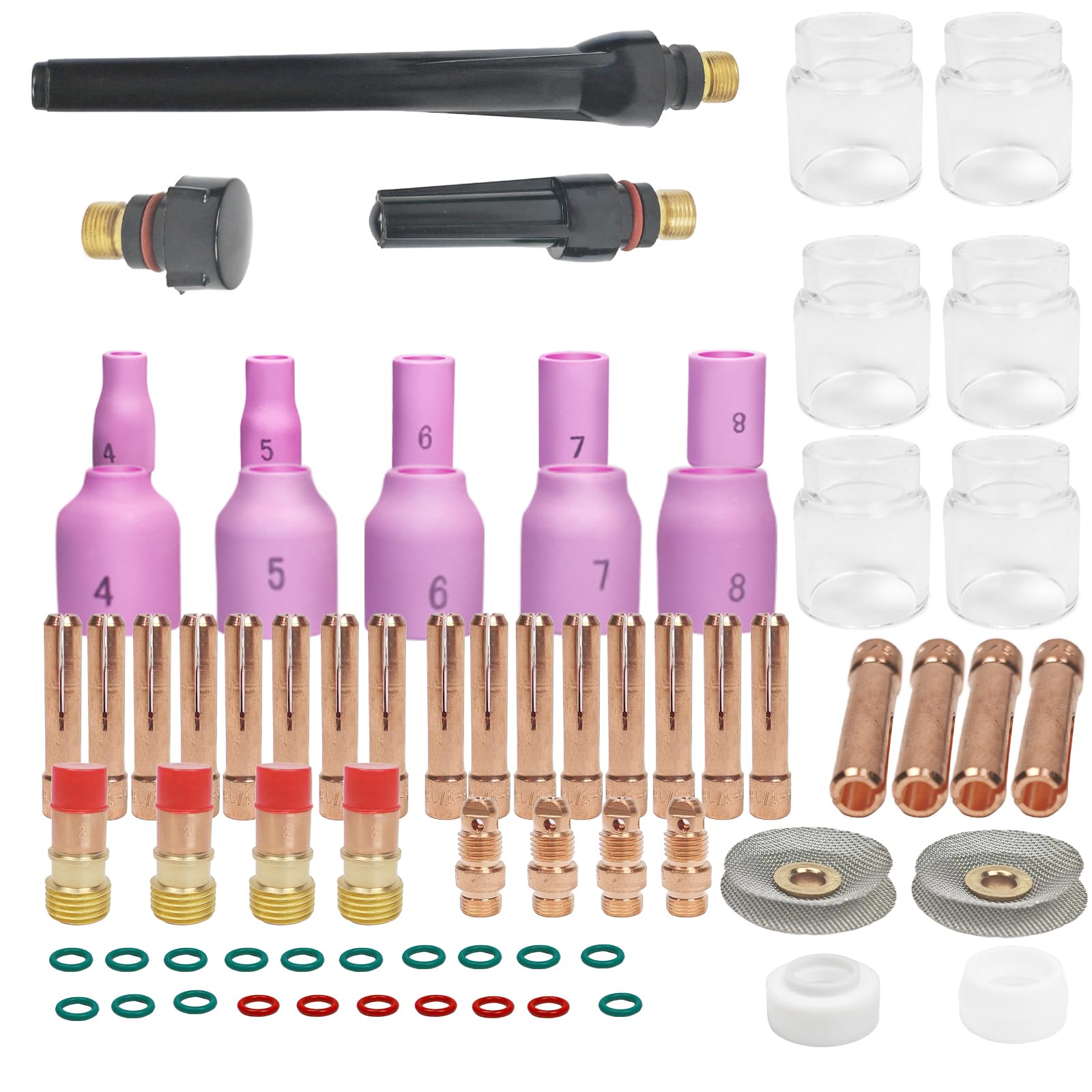 71 piezas de antorcha de soldadura TIG, lente de gas rechoncha, kits de soldadura TIG #12, kit de copa de vidrio para WP-17/18/26