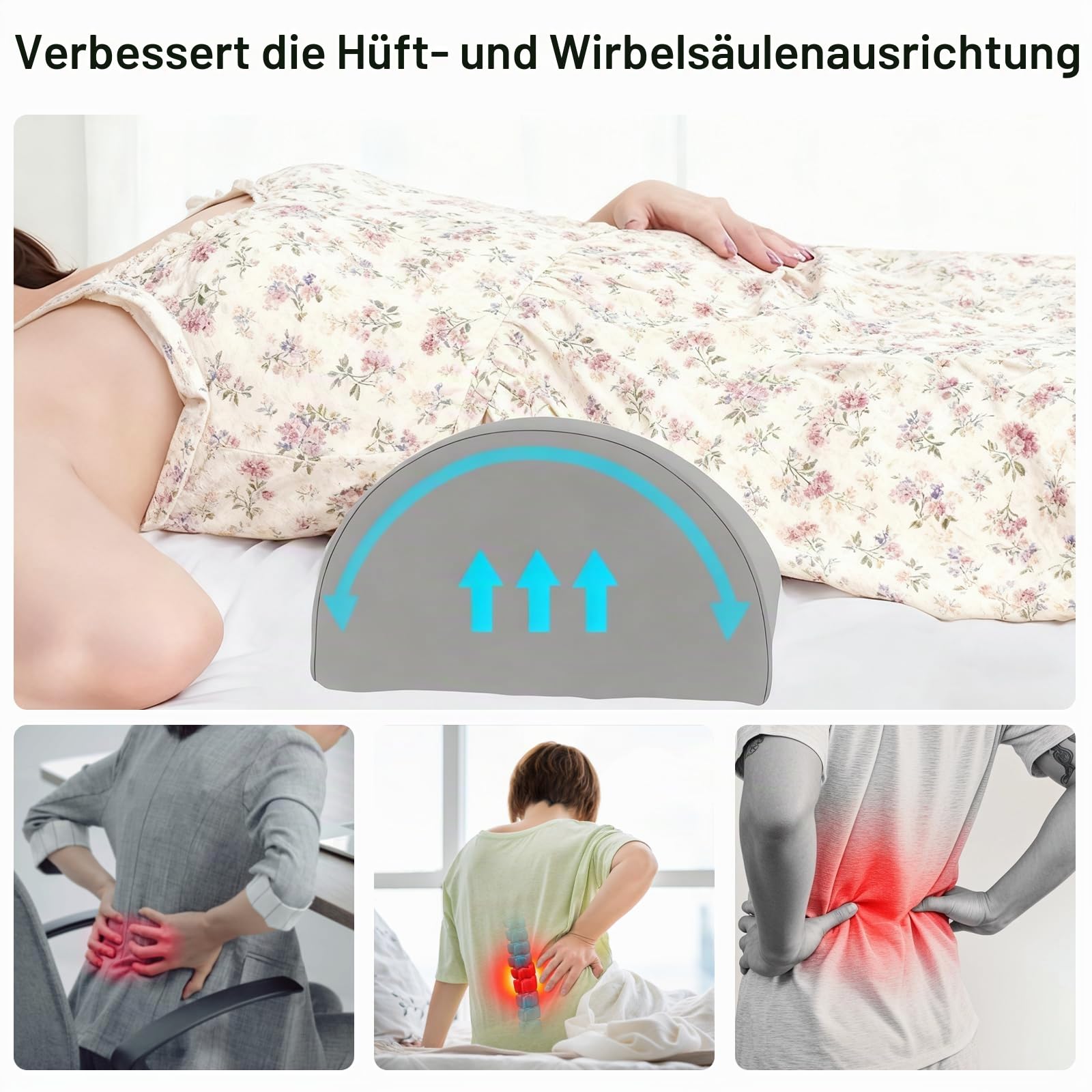 Lagerungskissen für Knie und Beine, Knierolle Lagerungsrolle aus Memory-Schaum, Halbmond-Form für Seitenschläfer und Rückenlage, Lindert Rücken- und Hüftschmerzen, Ideal für Nachtruhe