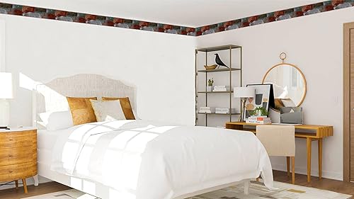 Miniatura 2 de Dundee Deco DDAZBD9401 - Borde de papel tapiz para despegar y pegar, diseño retro, diseño abstracto, gris, rojo, verde, 15 x 7 pulgadas, autoadhesivo