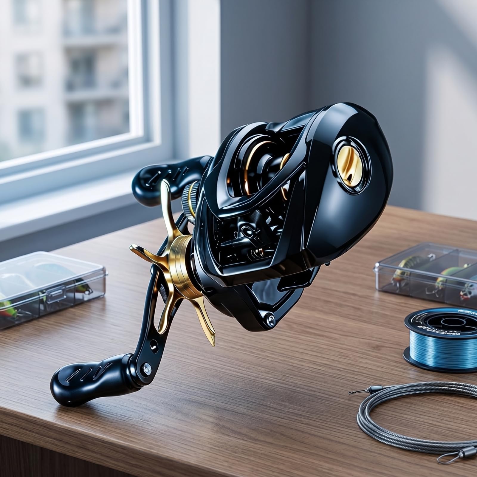 Mulinello da Pesca Baitcaster Mulinello Casting Bobina con Frizione Ingranaggi in Ottone Rapporto 7.1 1 Cuscinetti 4+1, Nero, Oro, Mano Sinistra, Freno DC Intelligente Con Cicalino