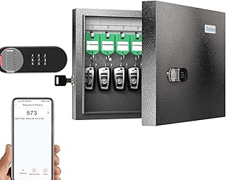 WeHere Key Lock Box Wall Mount(16 Keys), Key Cabinet with Combination Lock & 16 Key Tags, Key Safe Storage Lockbox,Key Manage Mini ERP Great for Valets, Hotels and House, APP Password Record