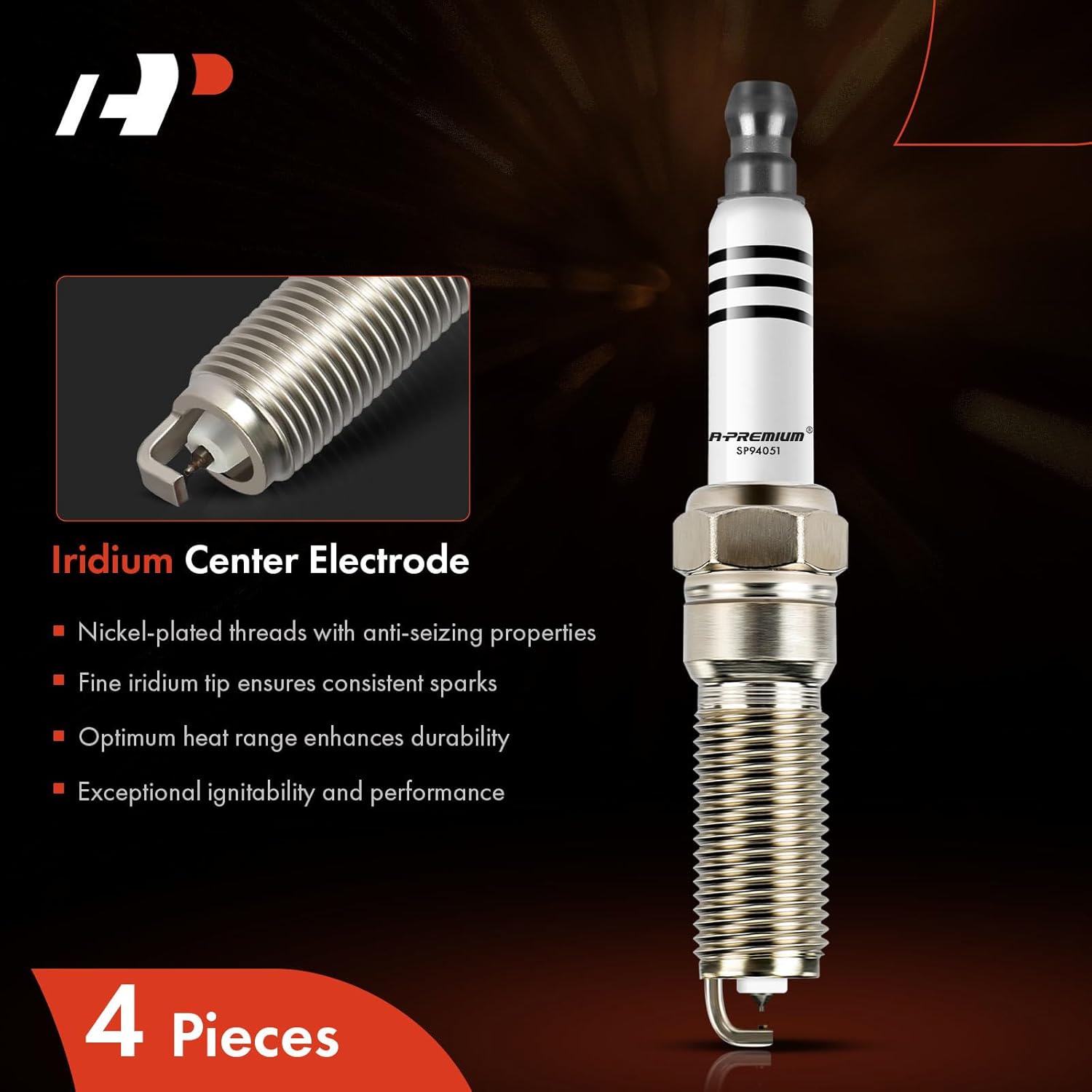 A-Premium Iridium Platinum Spark Plugs Compatible with Chevrolet Spark 2016-2020, Volt 2016-2019, 1.4L 1.5L, Pack of 4