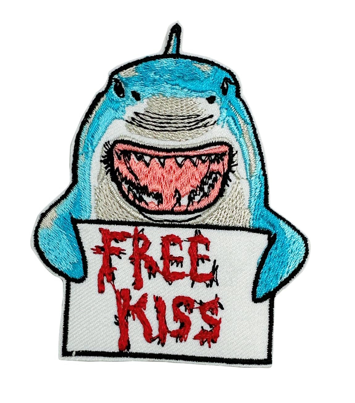 Shark Free Kiss Patch Luupatchy Sew On Embroidered Patch for Adult Kids Teens DIY Accessories for Jeans Jackets Clothes Hats Backpack & T-Shirts