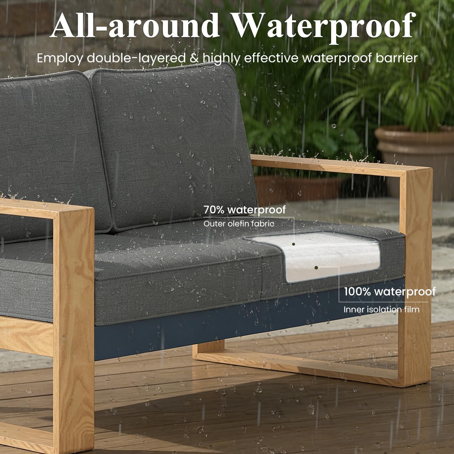 LayinSun Aluminum Patio Furniture Set 2 Seat Loveseat, Oversized Seat with Hight Back, Outdoor Conversation Sets for Porch, Balcony, Deck