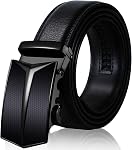 Men's Belt, Slide Genuine Leather Ratchet Belt with Automatic Buckle