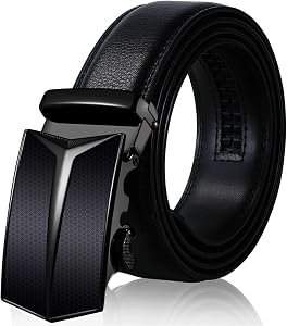 Men's Belt, Slide Genuine Leather Ratchet Belt with Automatic Buckle