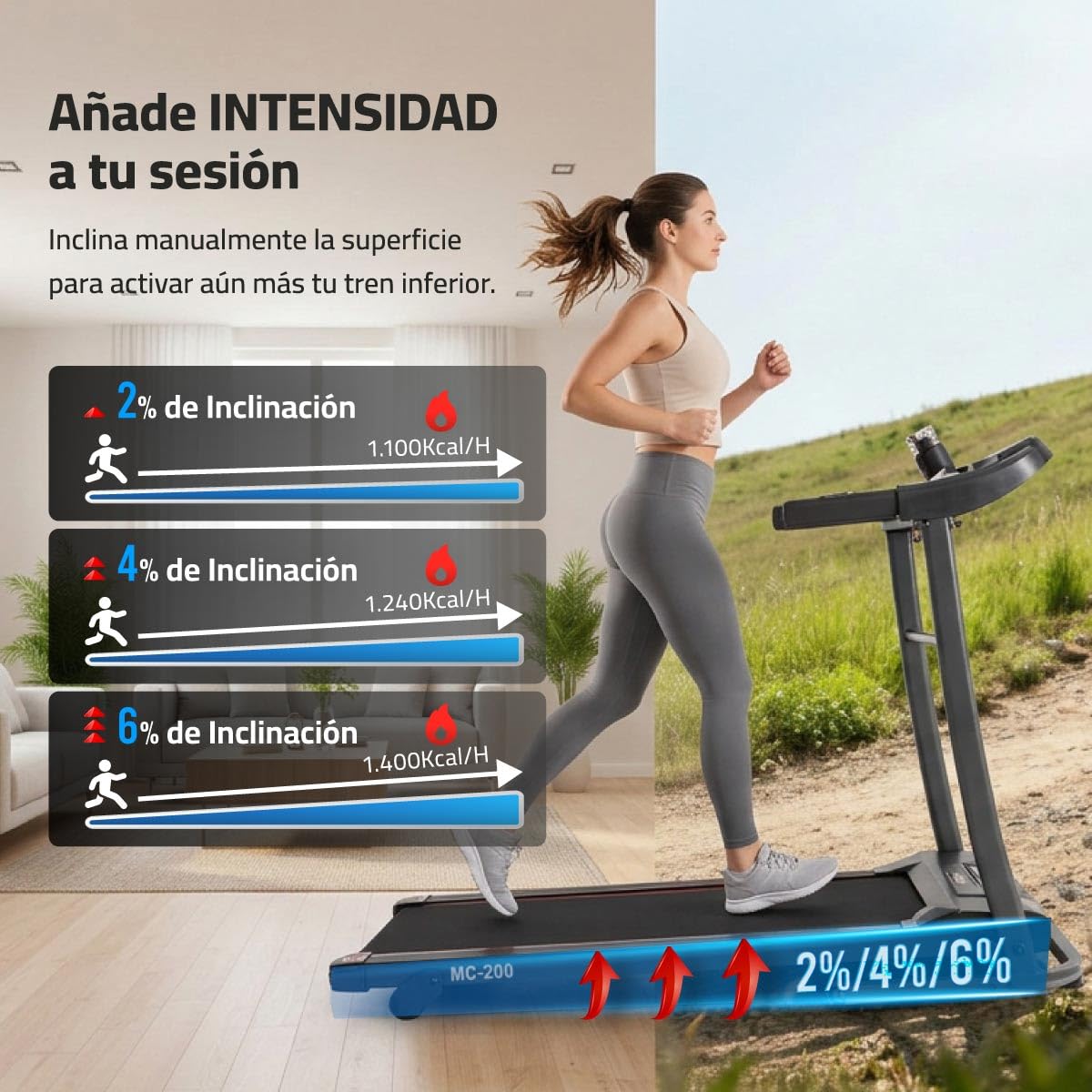 FITFIU Fitness Cinta de Correr Plegable, 1500W 14km/h, inclinación Manual, Superficie 40x110cm, 12 programas, Pantalla LCD, pulsómetro, Ruedas de Transporte