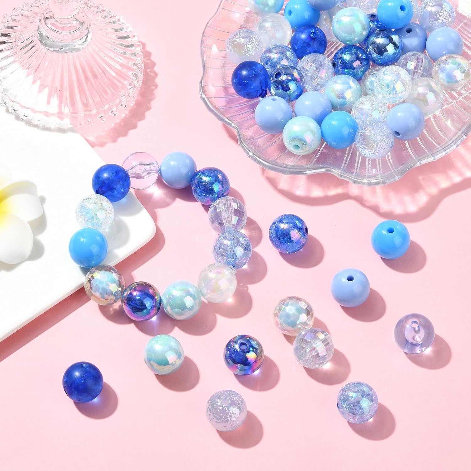 Ipotkitt 100 pcs 16mm Mixed Colors Acrylic Blue Series Round Spacer Beads Ball Shape Bubblegum Bead Loose Beads for Jewelry DIY Necklace Bracelet Keychain Making Craft Supplies - Image 5