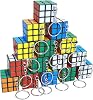 3x3, 16-Piece Mini Rubix Cube Set with Keychains, Pocket-Sized 3cm Puzzle Cubes for Adults, Elderly People and Travel, Educational Gift for Cognitive Skills Development
