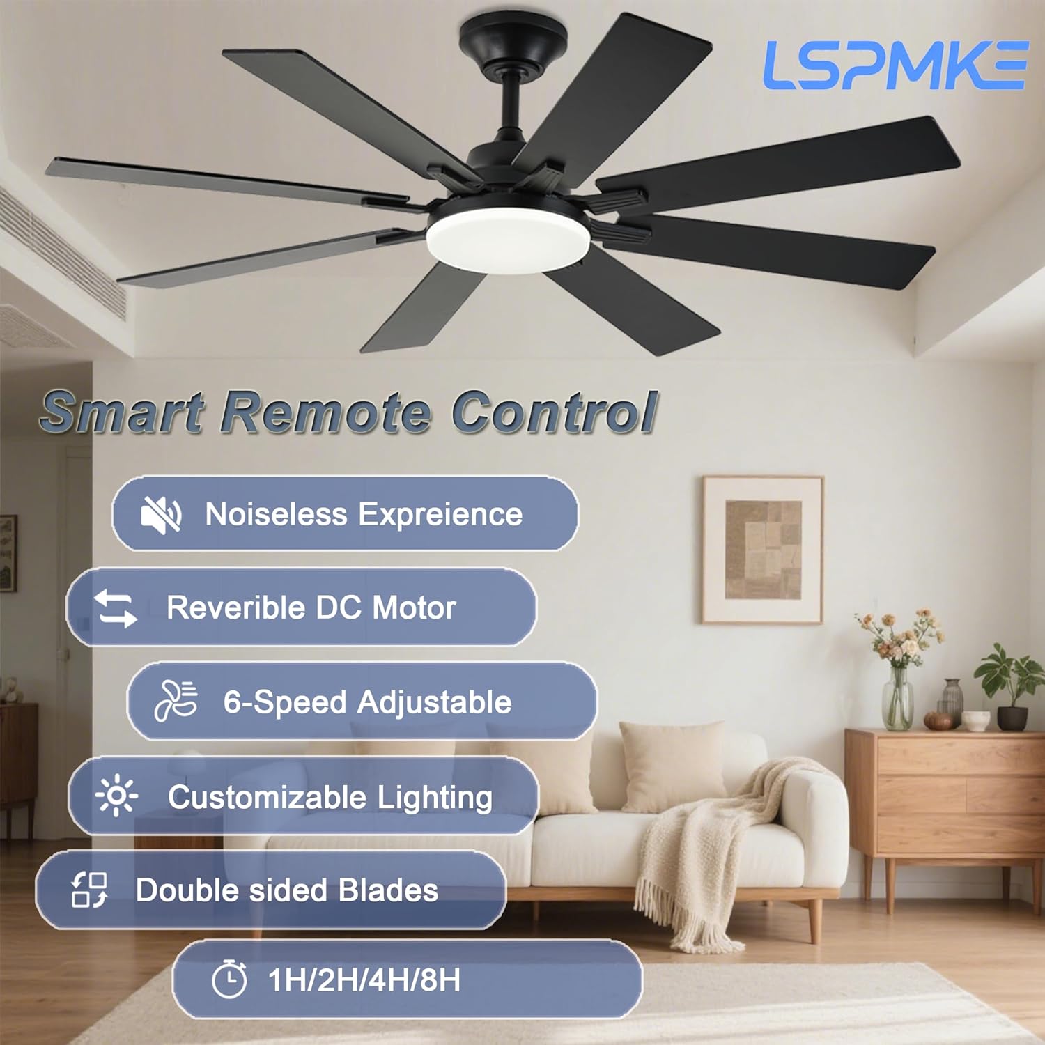 Ceiling Fans with Lights, 52 Inch Ceiling Fan with Light and Remote Control, Reversible DC Motor, 3CCT, Dimmable, Timer, Noiseless, Black Ceiling Fan for Bedroom Living Room, Indoor/Outdoor Use
