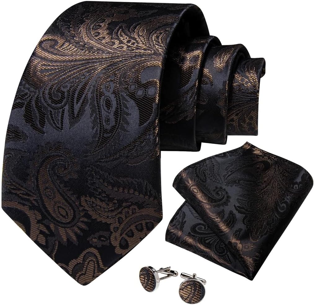 Men's Tie Sets Solid Silk for Men Neckties Wedding Party Accessories Neck Ties Handkerchief Cufflinks Gift Cravats
