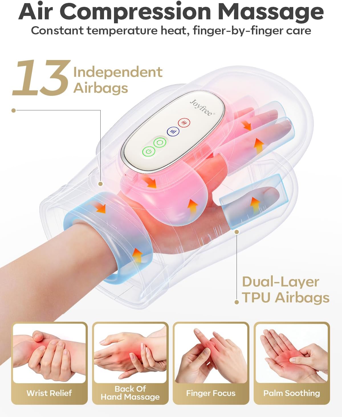 Hand Massager with Heat and Air Compression, Upgraded Cordless Lightweight Hand-Held Wrist Massage Large Heated Gloves for Full Hand with 3 Modes 3 Intensity 3 Heat, Gifts for Women Men