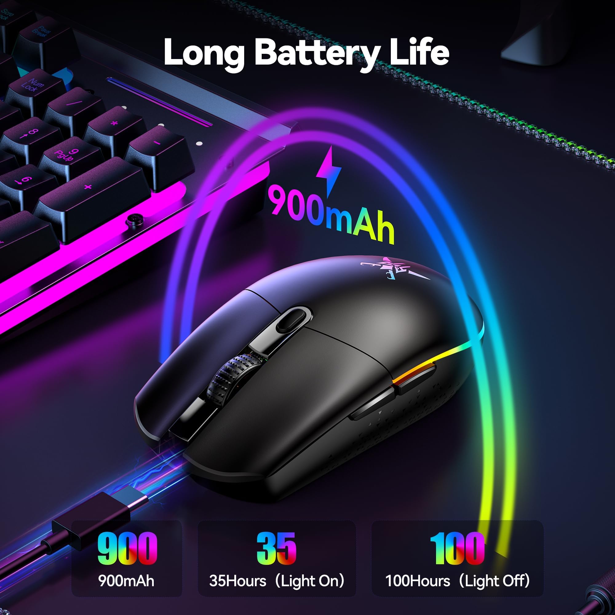 TECKNET Wireless Gaming Mouse, 2.4G USB Optical Gaming Mouse Wireless, 8000DPI Nano Receiver, 6 Programmable Buttons, Ergonomic Gaming mouse for Laptop, PC, Mac Gamer, Black