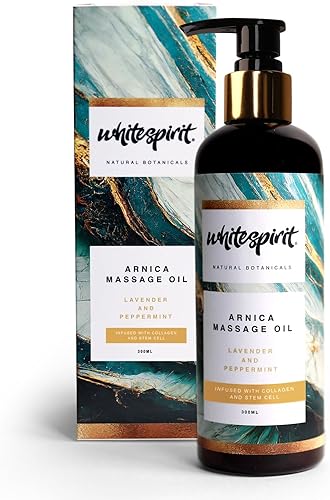 WHITESPIRIT - Aceite de masaje de árnica para aliviar el dolor - Aceite de alivio de tensión premium con colágeno, lavanda y menta aceites