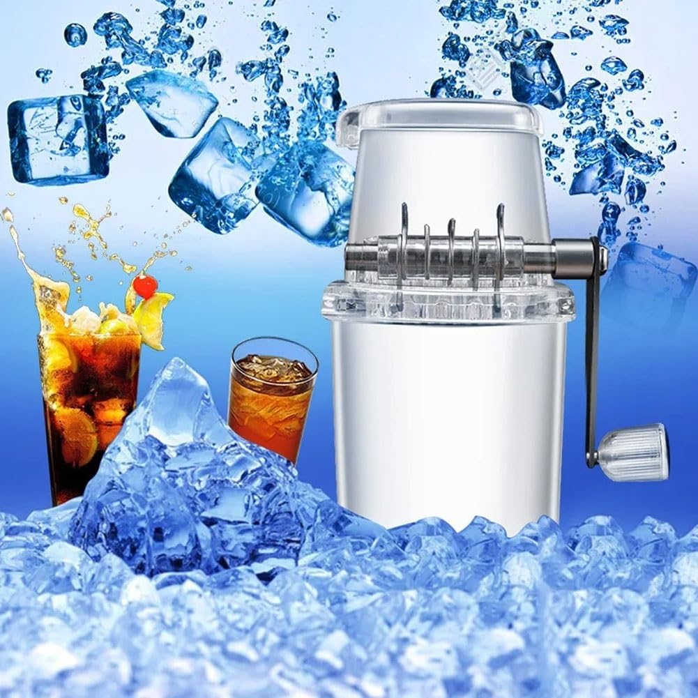 Trituradora de hielo manual portátil de manivela, mini trituradora de hielo de acero inoxidable con base antideslizante, molinillo de hielo transparente de 1,25 L para hacer granizados, cócteles, café