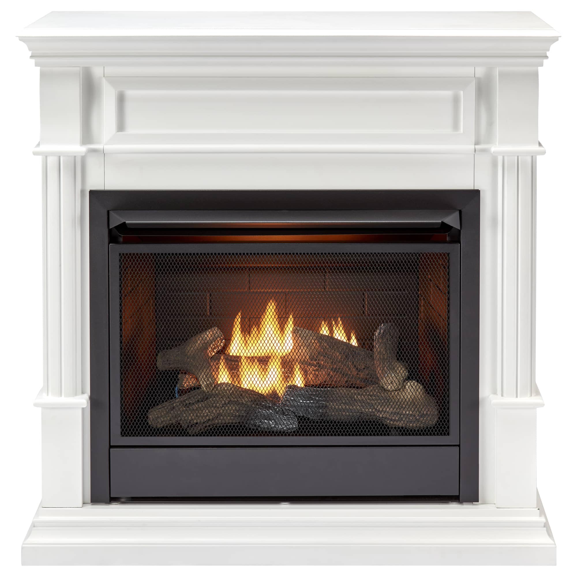 Duluth Forge Dual Fuel Ventless Gas Fireplace with Mantel - 26,000 BTU, T-Stat Control, Antique White Finish - Model# DFS-300T-2AW