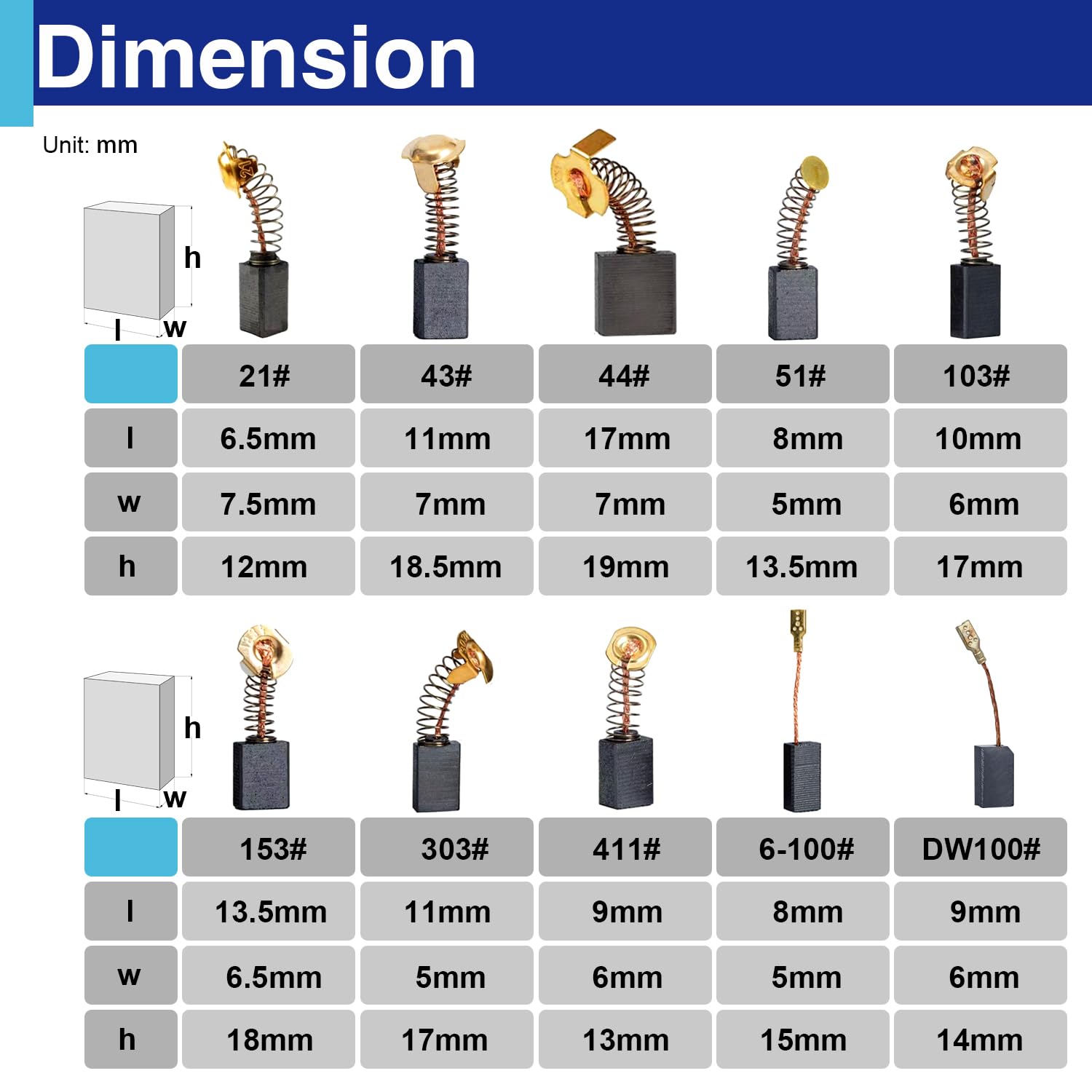 Juego de 60 cepillos de carbono para motor eléctrico, 10 modelos diferentes para reparación de piezas de herramientas eléctricas, sierra de mesa circular, amoladoras angulares, taladros de martillo