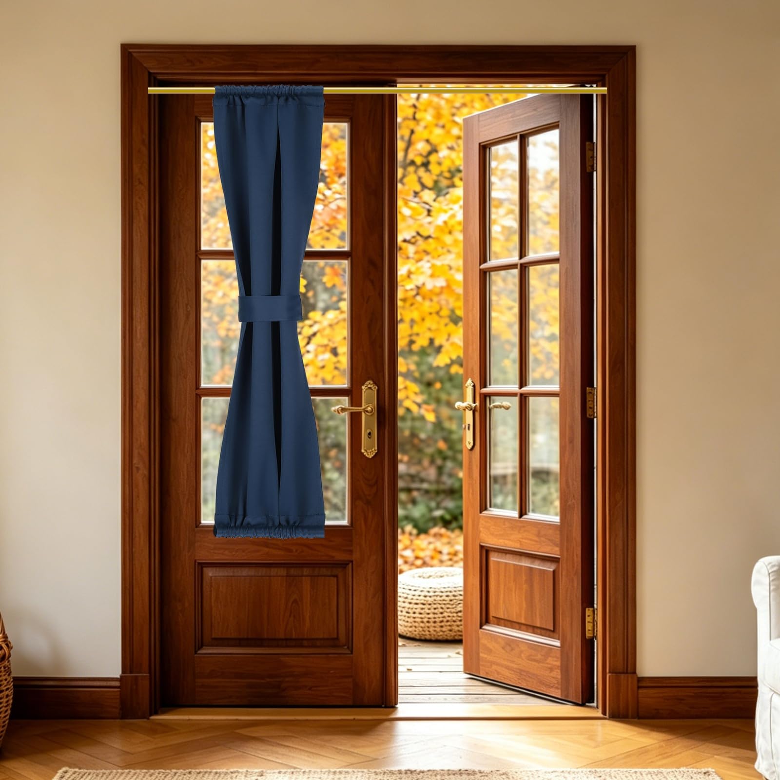 sourcing map 1 PC French Door Curtain, 30.5x102 cm Blackout Thermal Insulated Energy Saving Drape Polyester Rod Pocket Curtains & Drapes for Kitchen Front Door Window Treatments, Navy Color — image 1