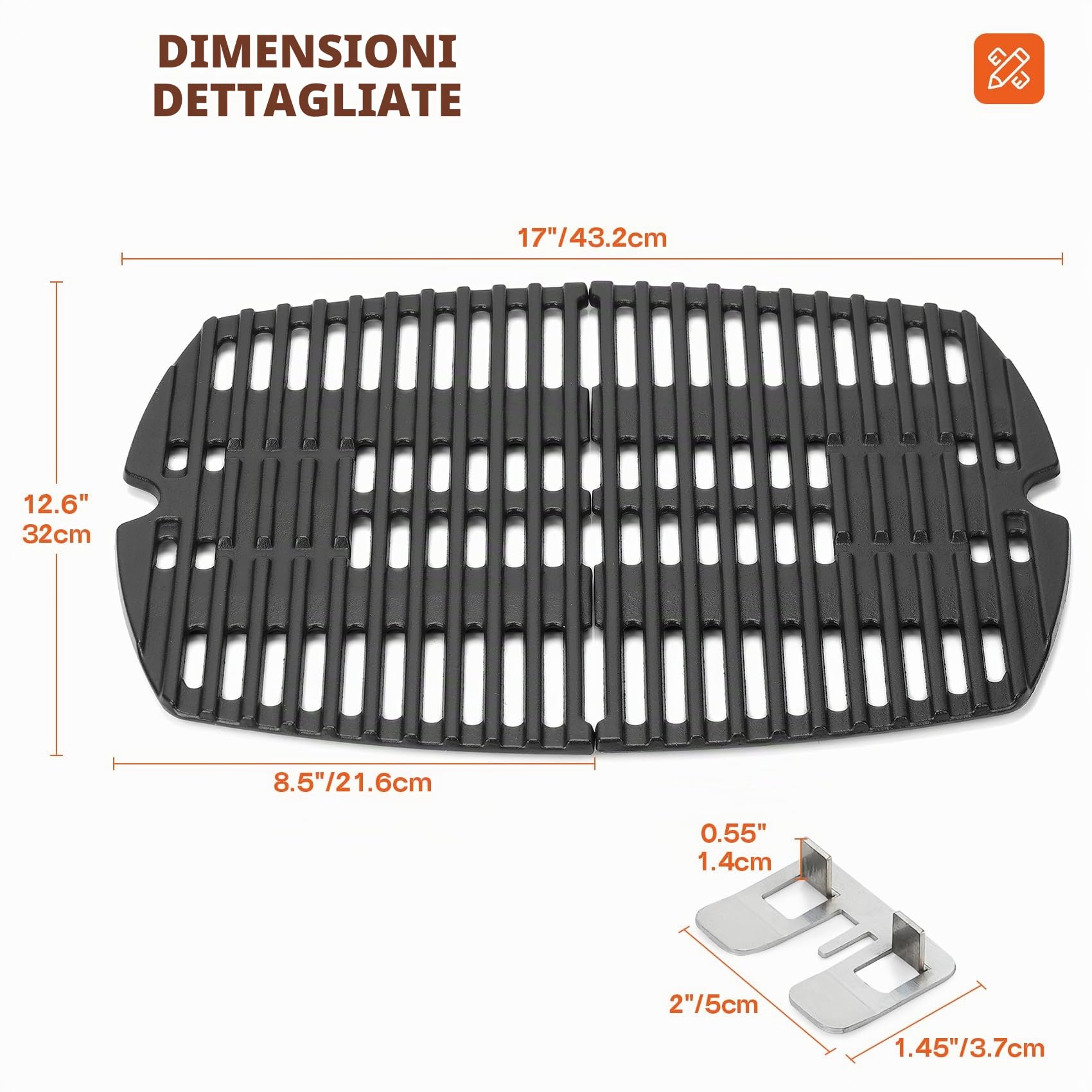 onlyfire Ghisa Griglia per Weber Q1000, Q1200, Q1400 Grill a Gas,BBQ Grid Grill Ricambi Barbecue Gas Ghisa Accessori per Weber 7644 Griglia,Set di 2