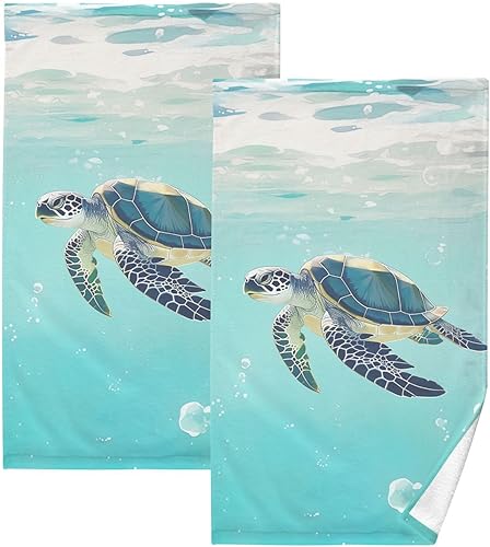 Juego de toallas de baño absorbentes y suaves con temática de tortuga marina, tortuga azul, animal marino, patrón de dibujos animados, multiusos,