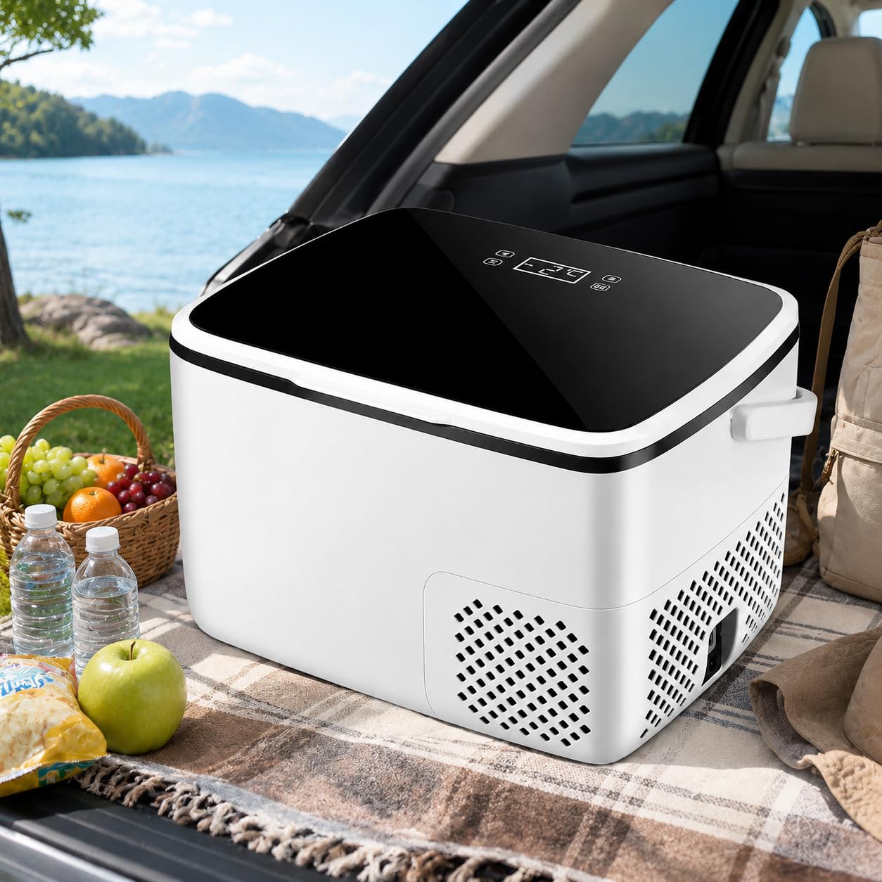 Sushangmao 12V Portable Car Refrigerator,18L/19QT Compressor Electric Cooler for Car,-4°F to 59°F Adjustable Temperature,12V/24V DC & Home Cable,Compact Camping Fridge with LED Touch Control