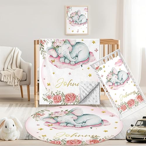 Miniatura 28 de Juego de ropa de cama personalizado para cuna de bebé, 3 piezas, juegos de cuna de bebé con nombre personalizado para niños y niñas, juego de ropa